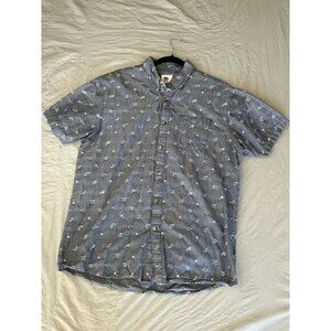 Rusty mens Blue Shirt Large short sleeve button up 100% cotton embroidered‎